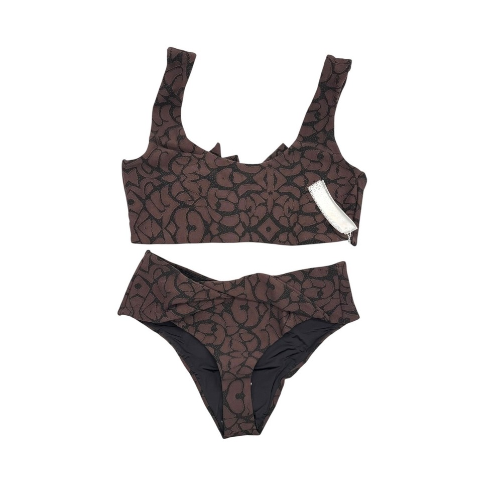 Devon Windsor Scarlett Top Elsa‎ Bottom Bikini Set Safari Brown Black M NEW